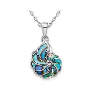 Sterling Silver Swirl Shell Abalone Pendant Necklace with Chain